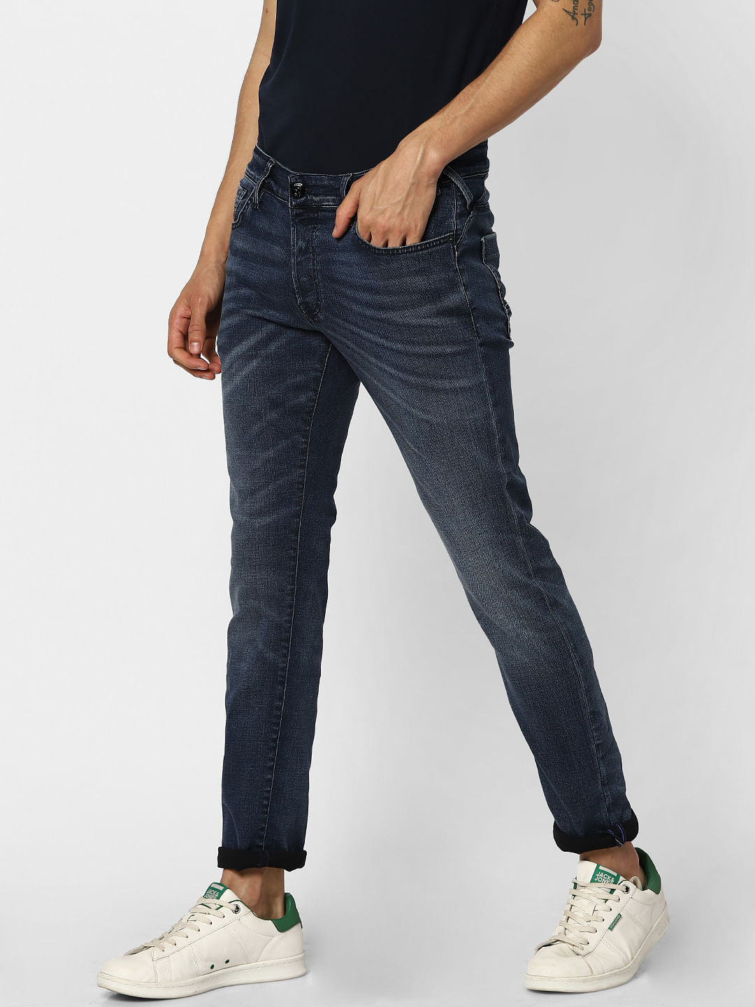 Dark Blue Low Rise Washed Glenn Slim Fit Jeans
