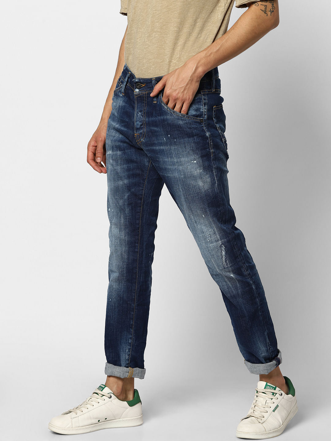 Blue Low Rise Mildly Distressed Glenn Slim Jeans