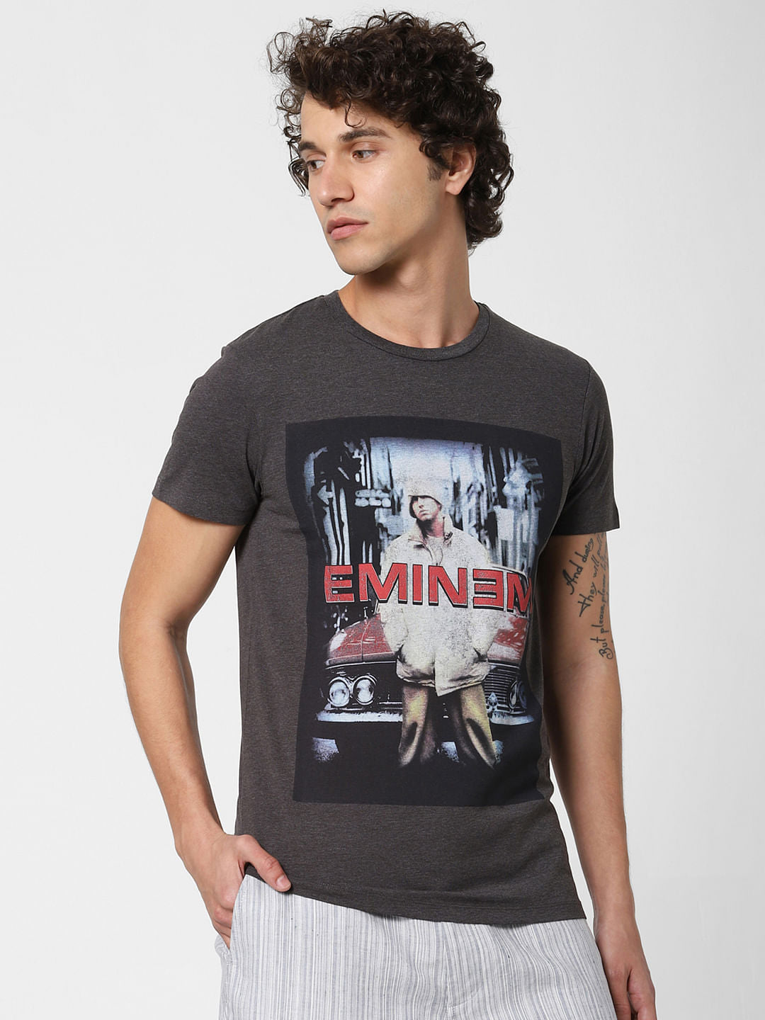 X Eminem Grey Graphic Print Crew Neck T-shirt