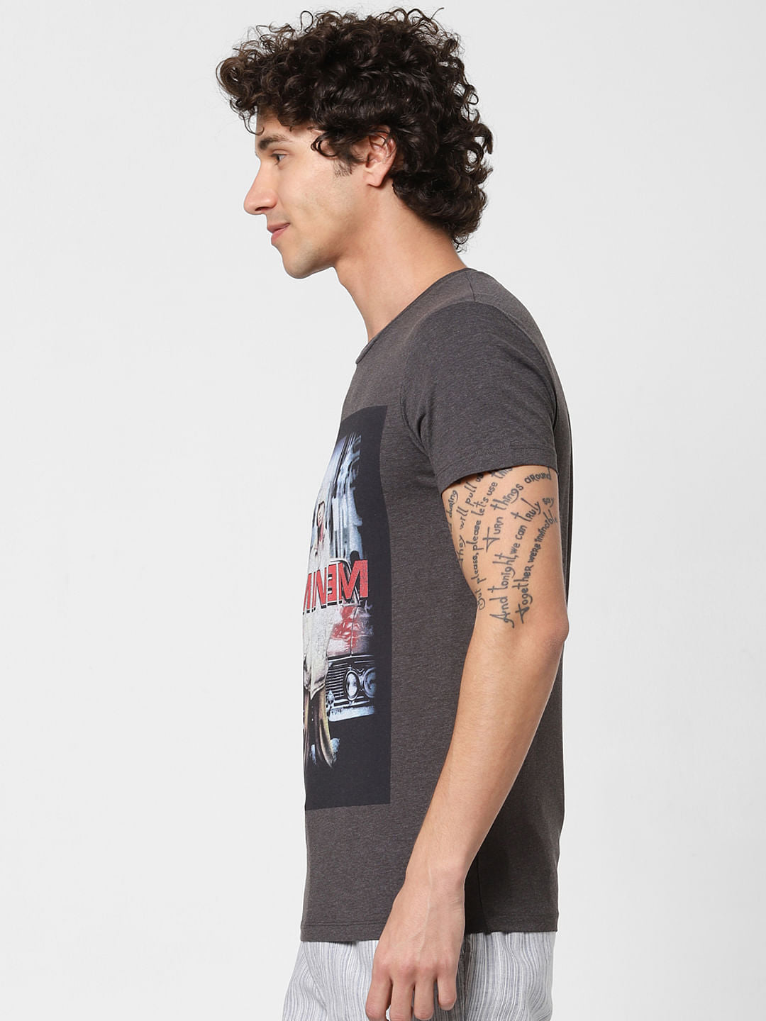 X Eminem Grey Graphic Print Crew Neck T-shirt