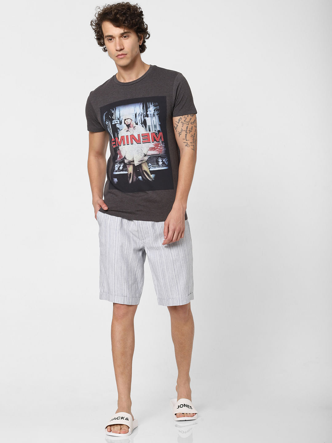 X Eminem Grey Graphic Print Crew Neck T-shirt