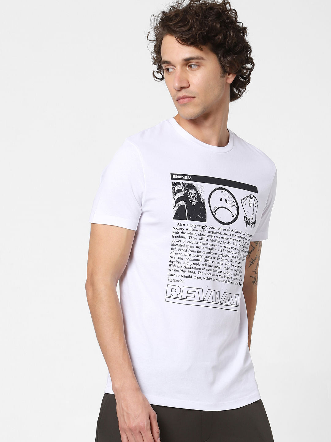 X Eminem White Graphic Print Crew Neck T-shirt