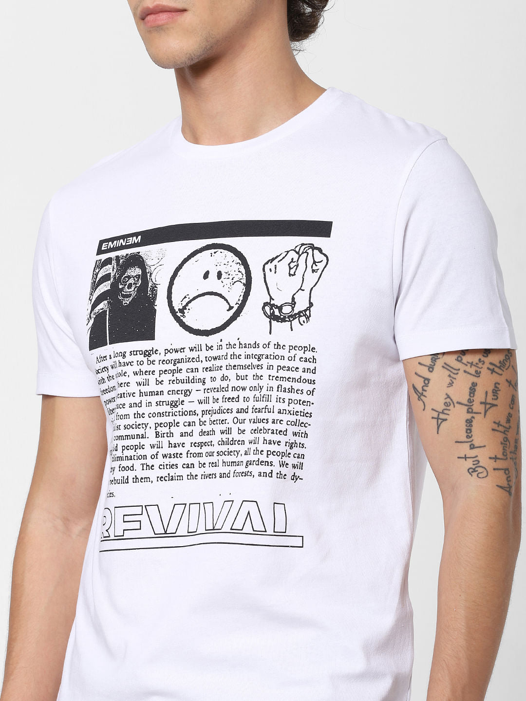 X Eminem White Graphic Print Crew Neck T-shirt