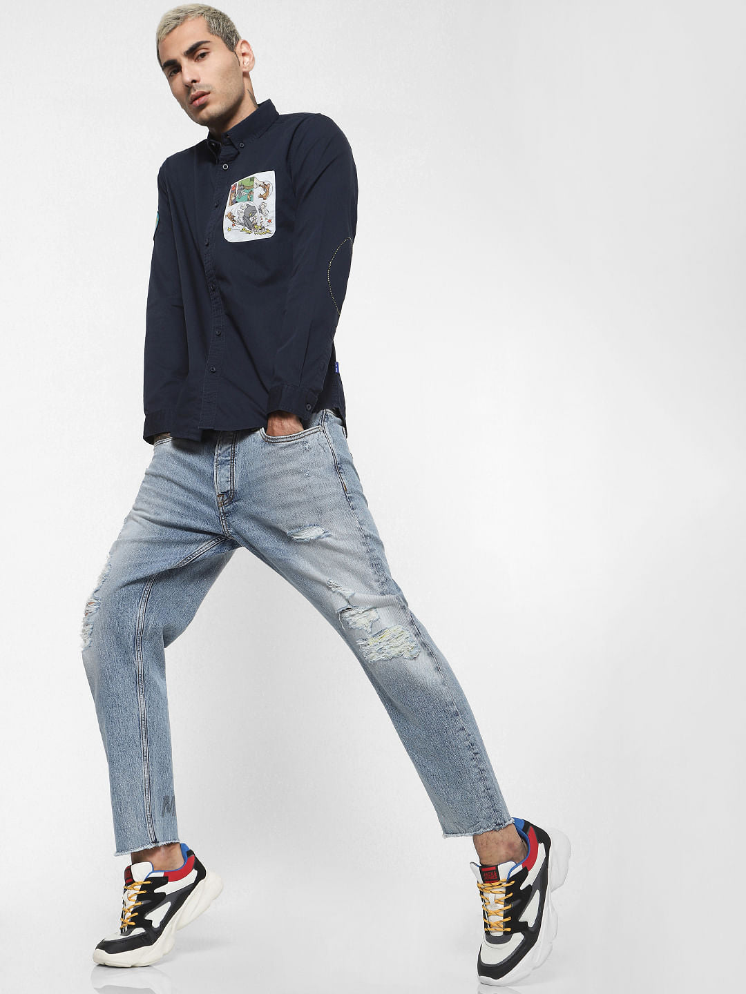 X Tom & Jerry Navy Blue Printed Full Sleeves Shirt - S