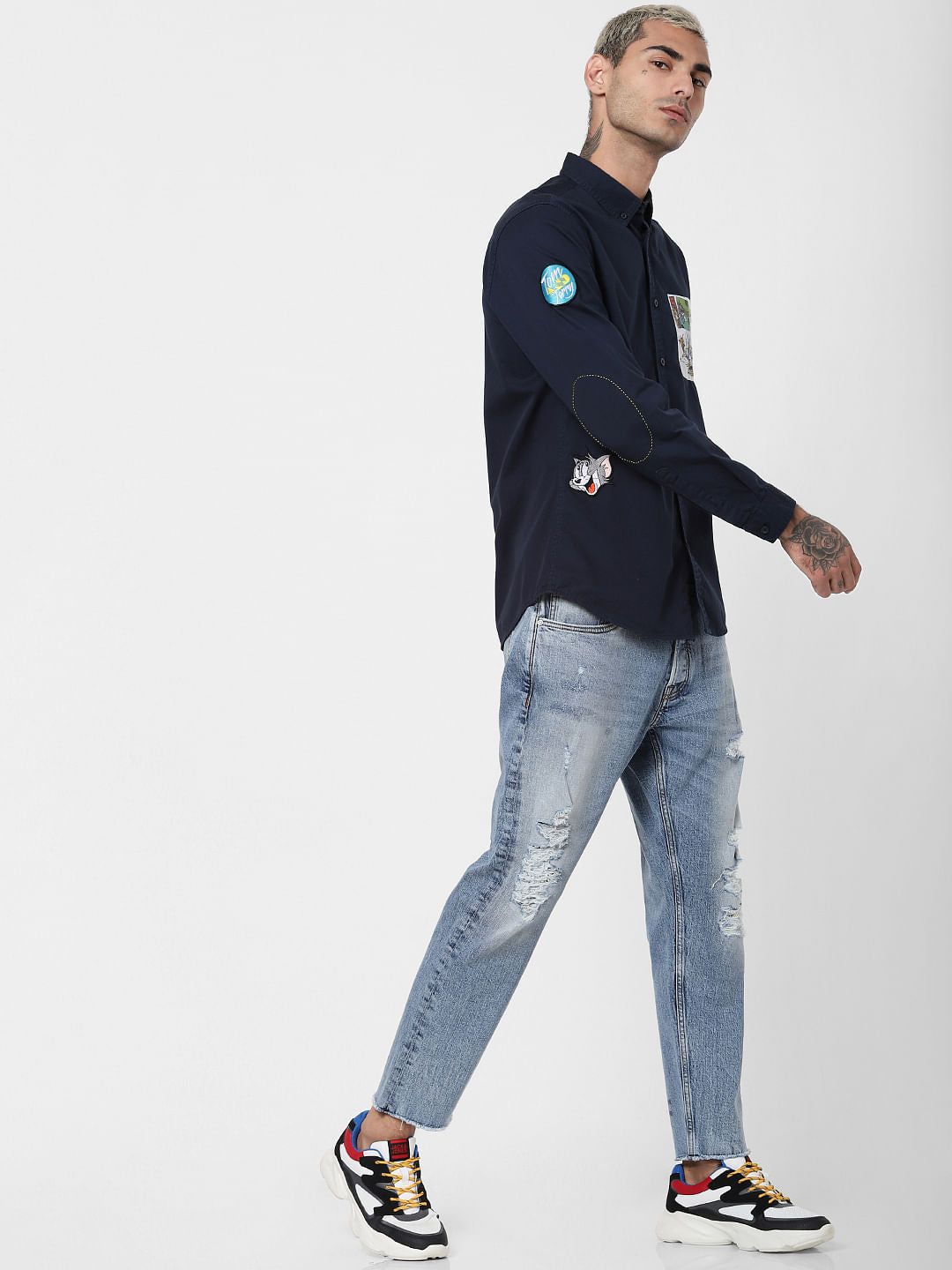 X Tom & Jerry Navy Blue Printed Full Sleeves Shirt