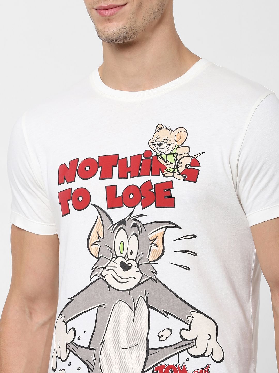 X Tom & Jerry White Printed Crew Neck T-shirt