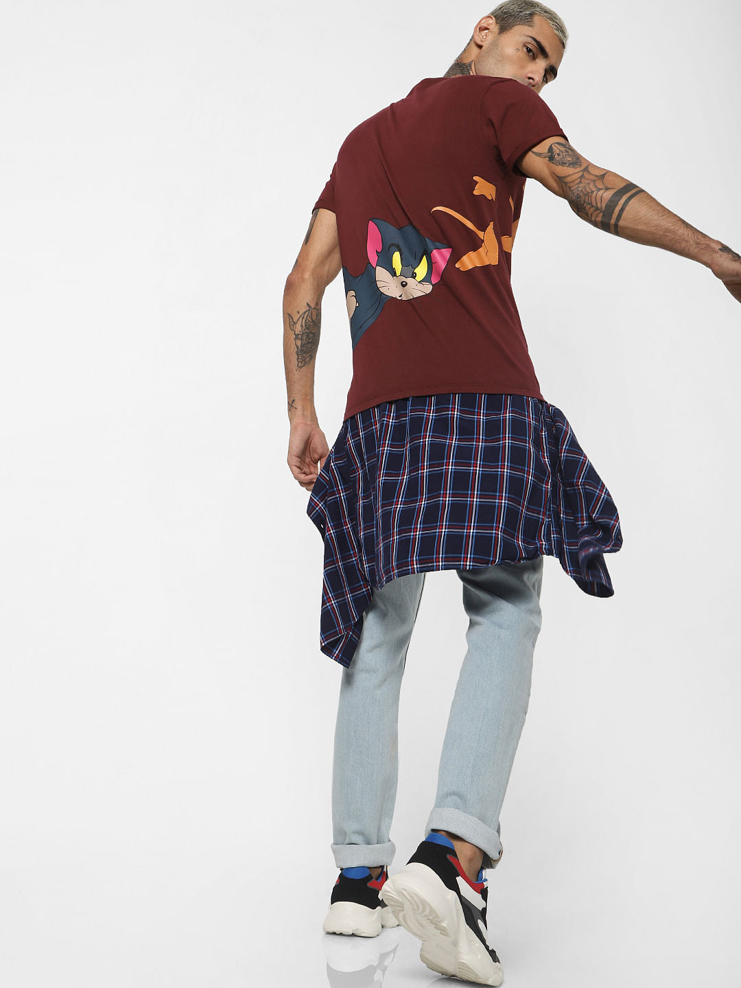 X Tom & Jerry Maroon Printed Crew Neck T-shirt - S