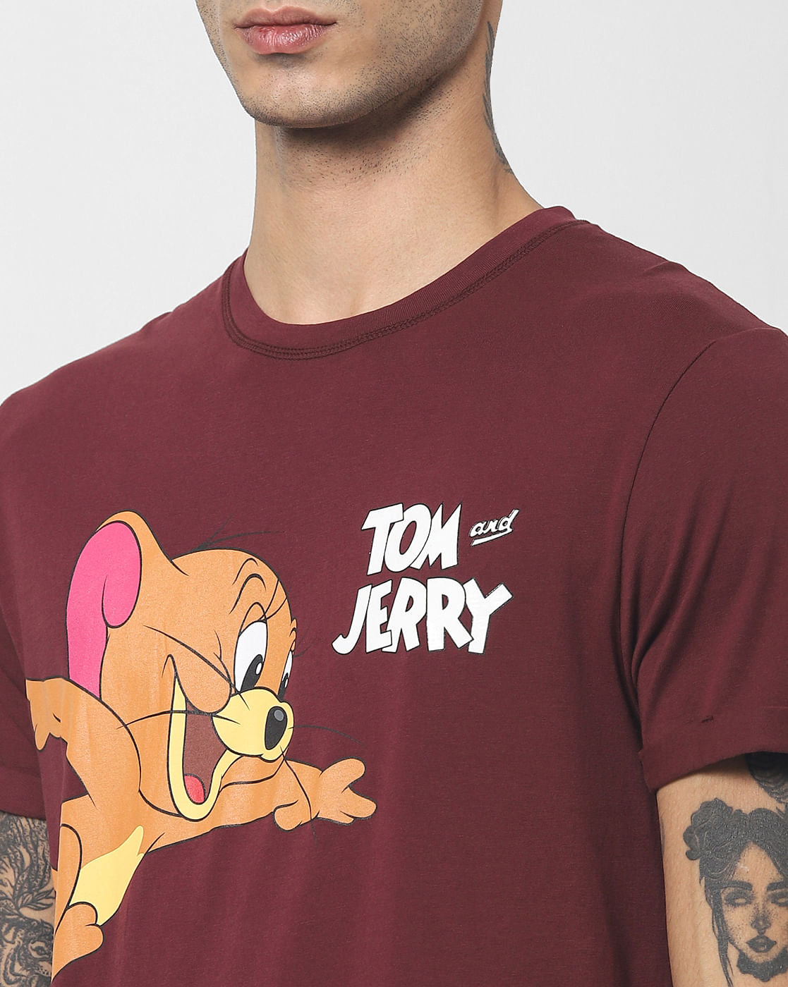 X Tom & Jerry Maroon Printed Crew Neck T-shirt