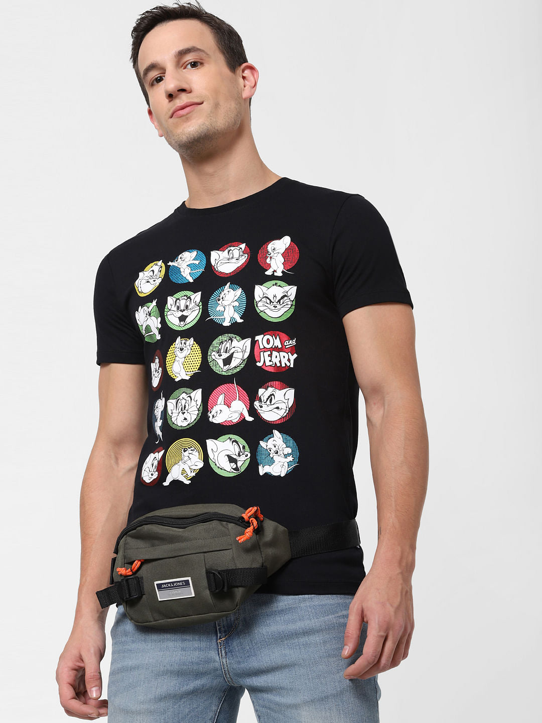 X Tom & Jerry Black Graphic Print Crew Neck T-shirt - S