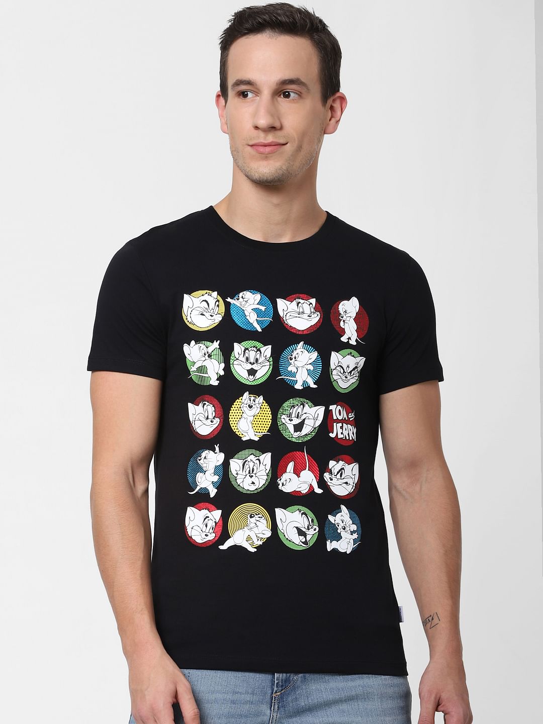 X Tom & Jerry Black Graphic Print Crew Neck T-shirt