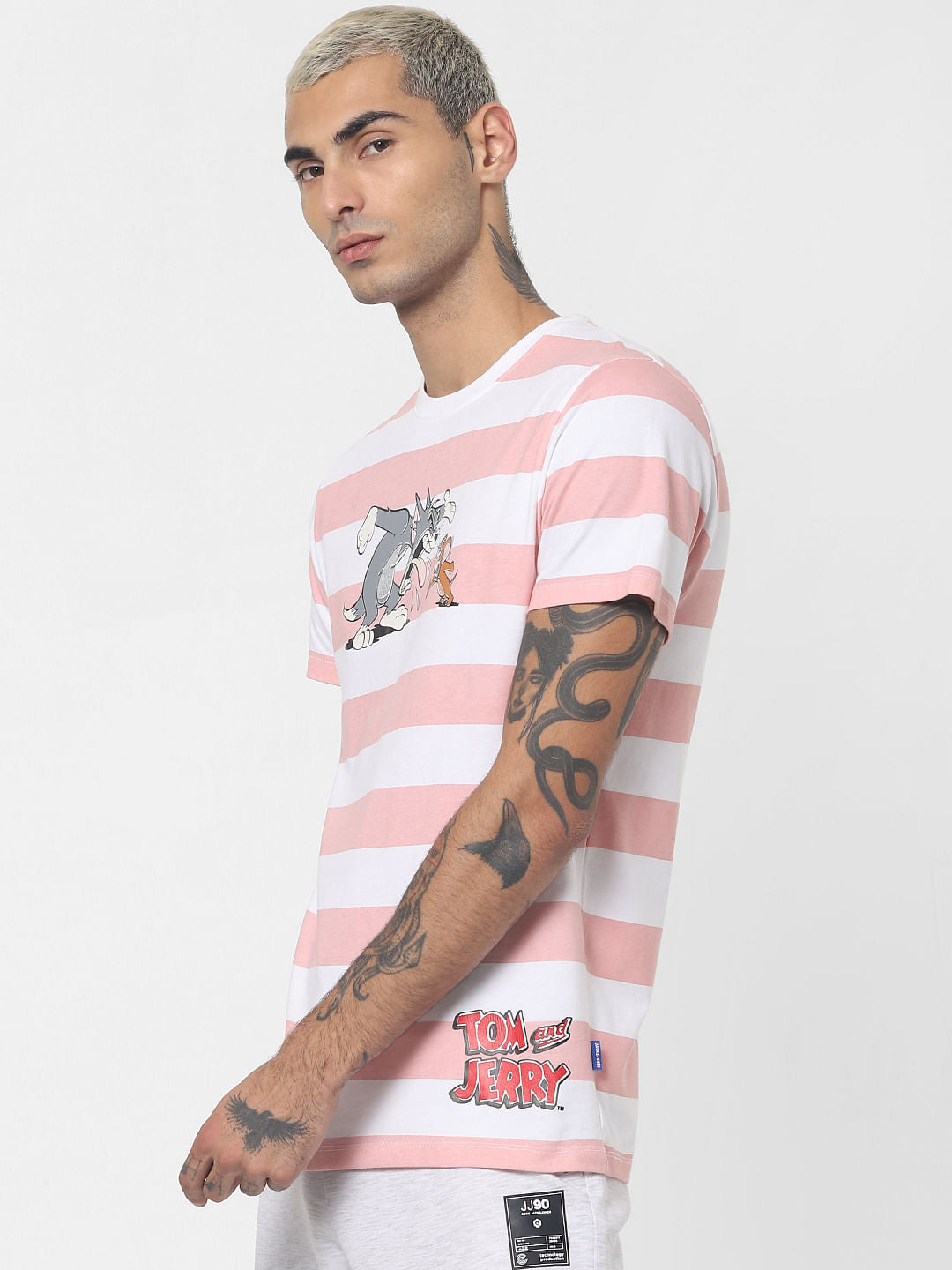 X Tom & Jerry Pink Striped Crew Neck T-shirt