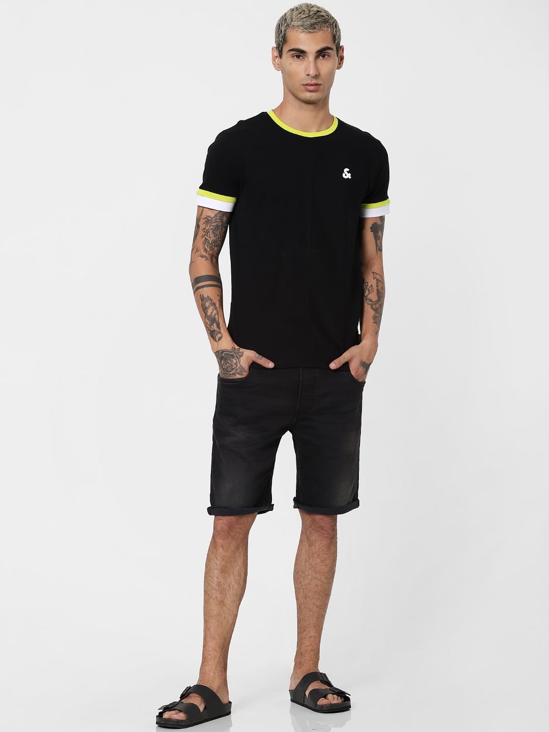 Black Low Rise Washed Denim Shorts - S