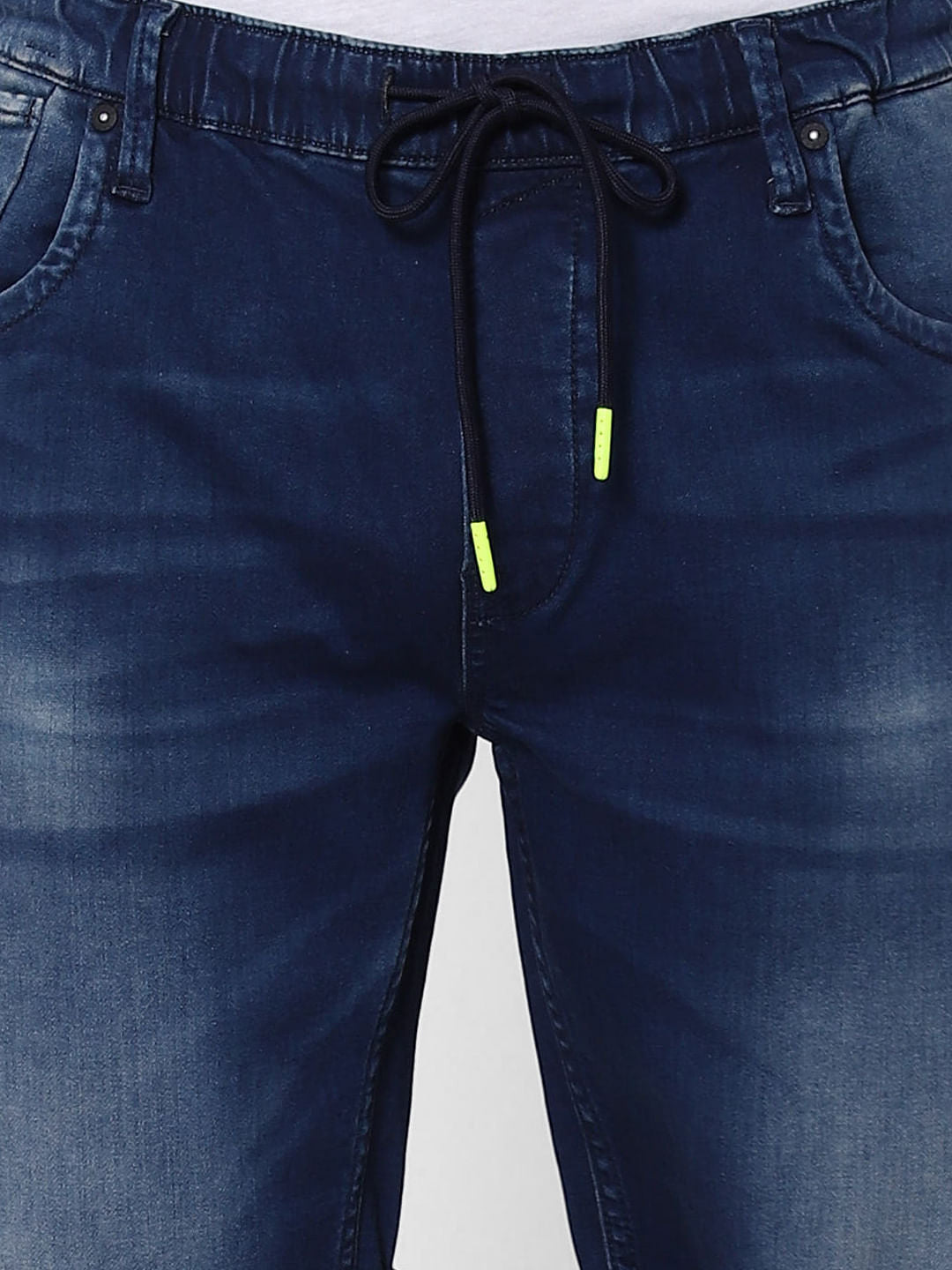 Dark Blue Washed Mid Rise Denim Shorts