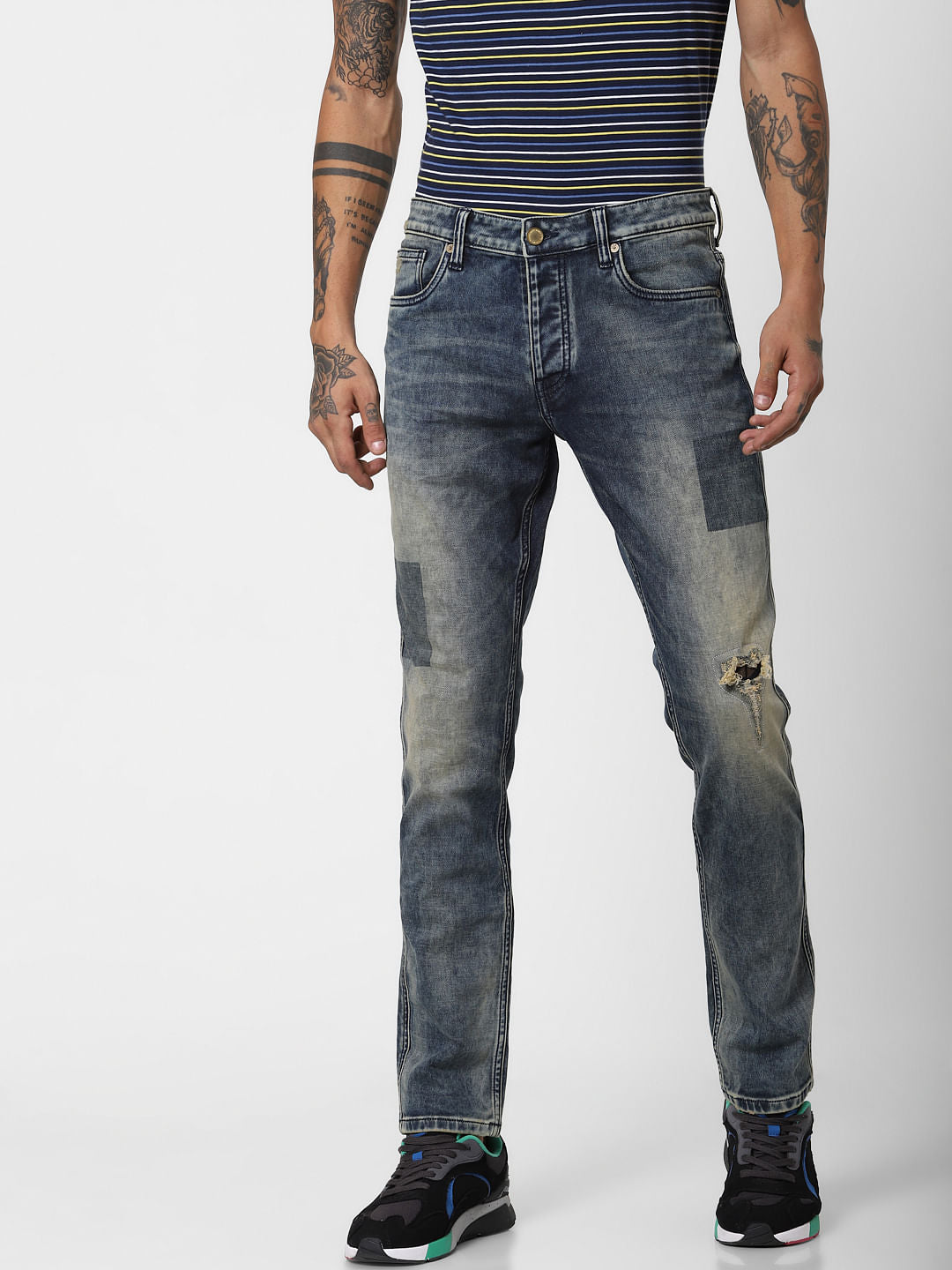 Blue Low Rise Distressed Glenn Slim Jeans - 28/30