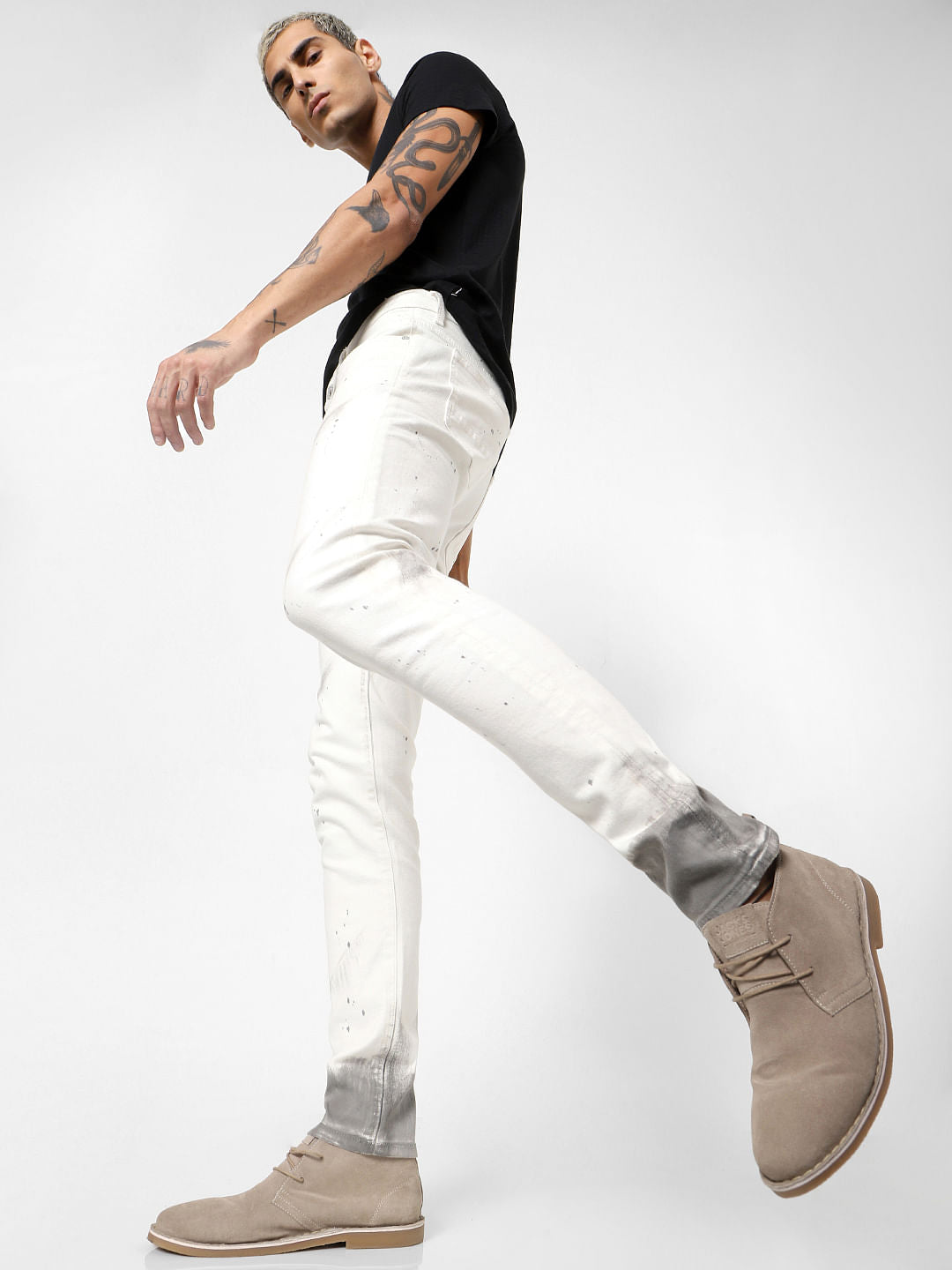 White Low Rise Sprayed Paint Detail Liam Skinny Jeans - 28/30