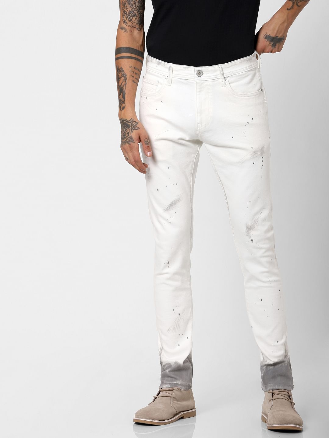 White Low Rise Sprayed Paint Detail Liam Skinny Jeans