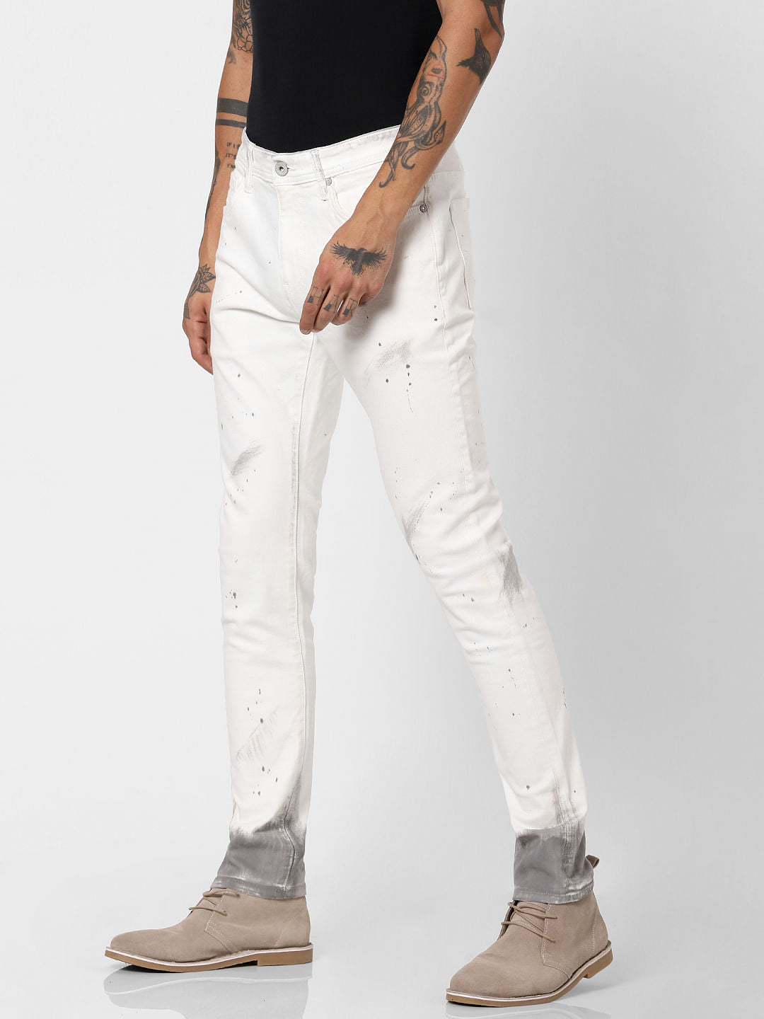 White Low Rise Sprayed Paint Detail Liam Skinny Jeans