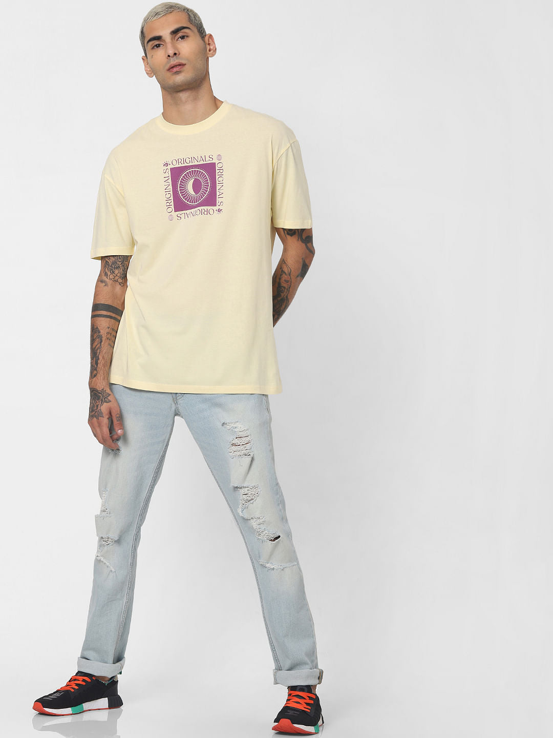 Yellow Graphic Print Crew Neck T-shirt