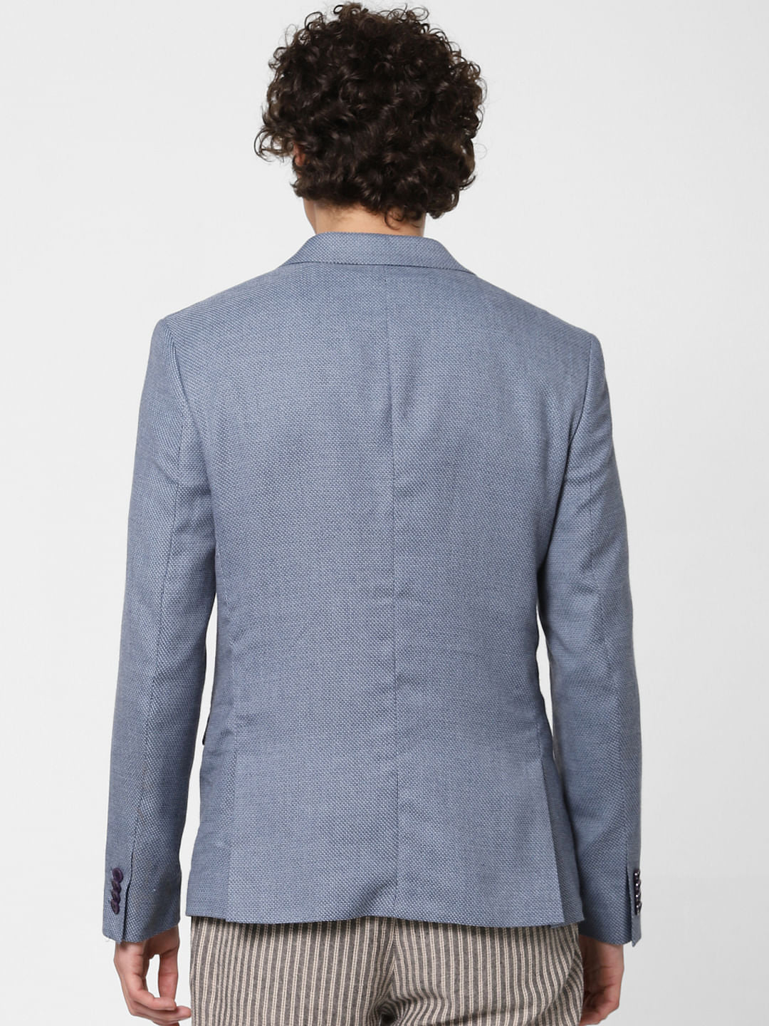 Blue Textured Linen Blazer