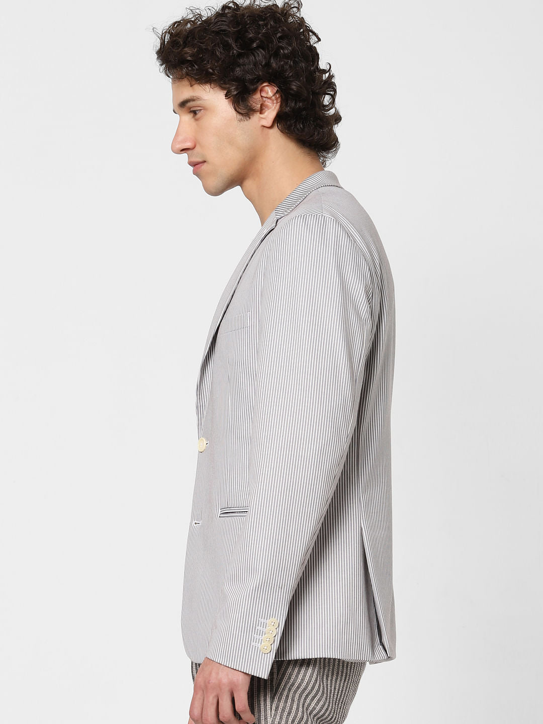 White Striped Linen Blazer