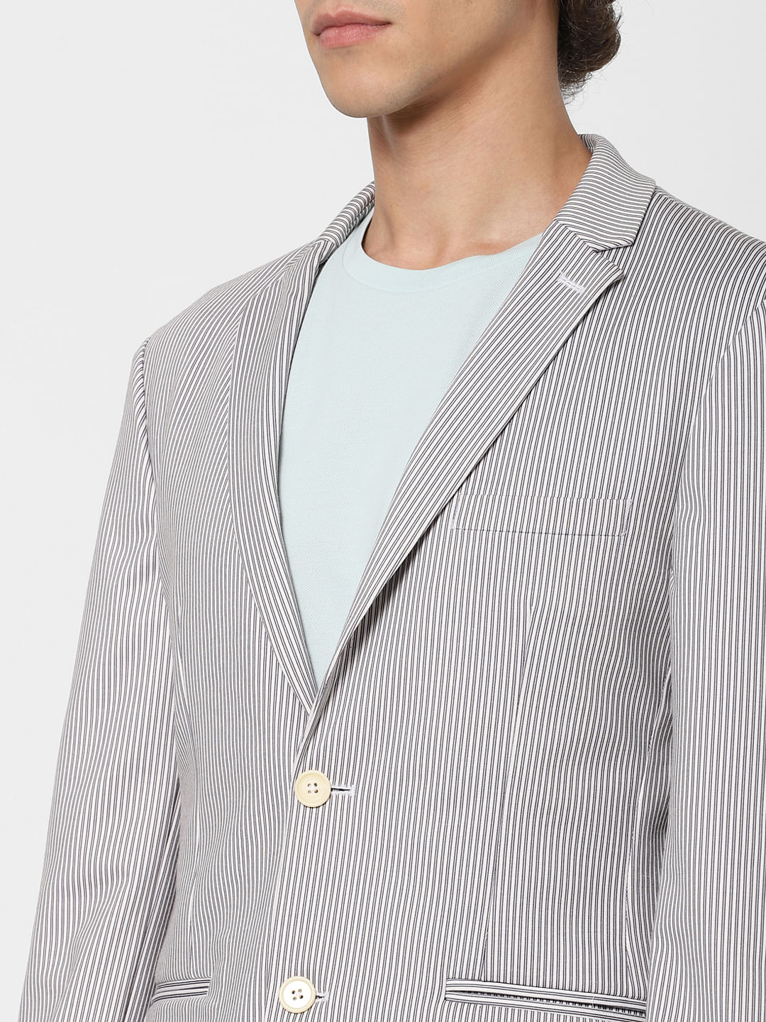 White Striped Linen Blazer