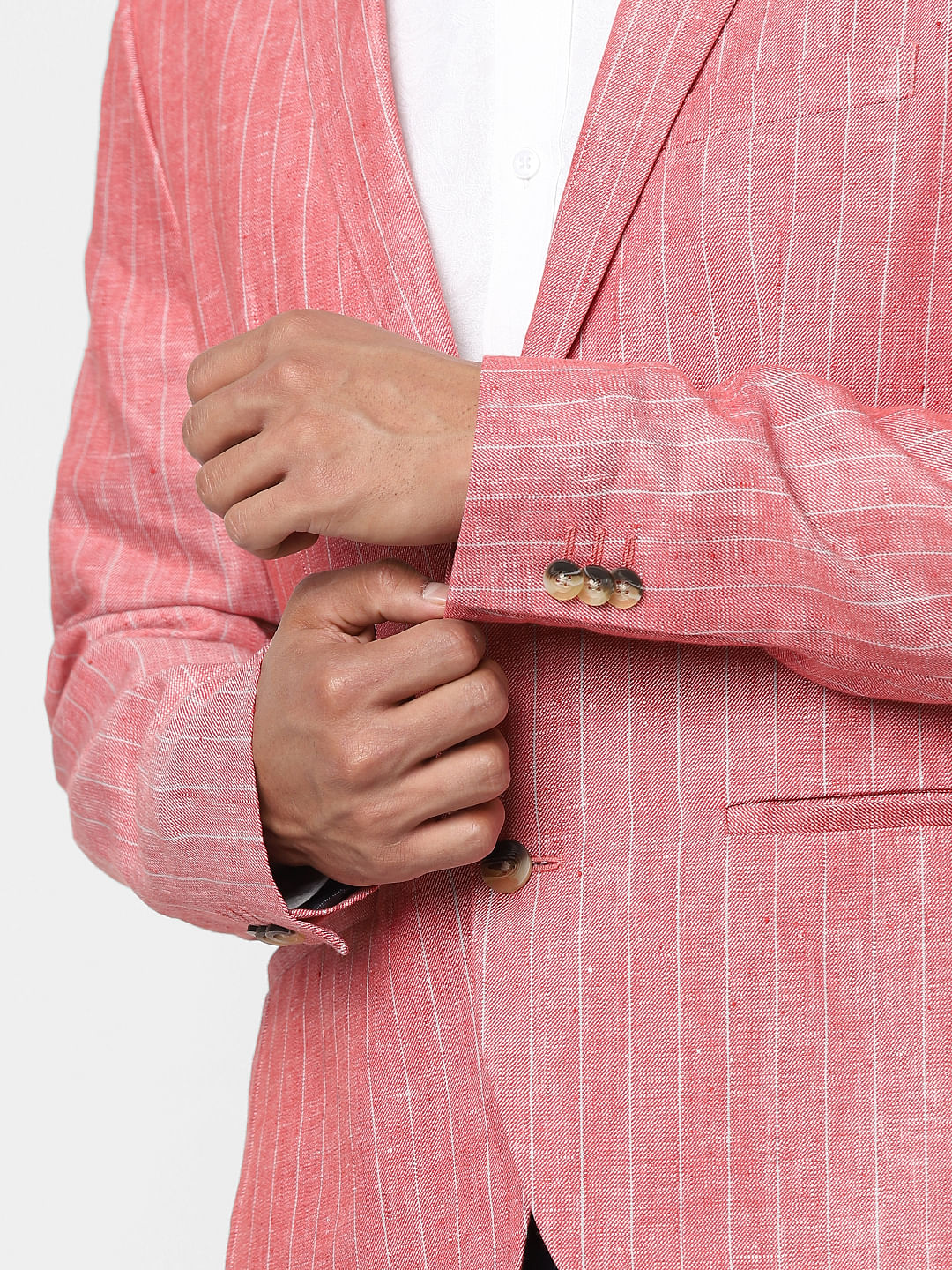 Crimson Striped Slim Fit Linen Blazer