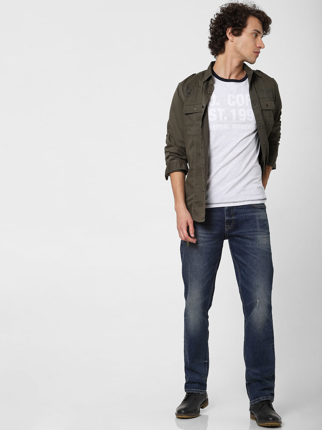 Blue Mid Rise Washed Clark Regular Fit Jeans - 28/30