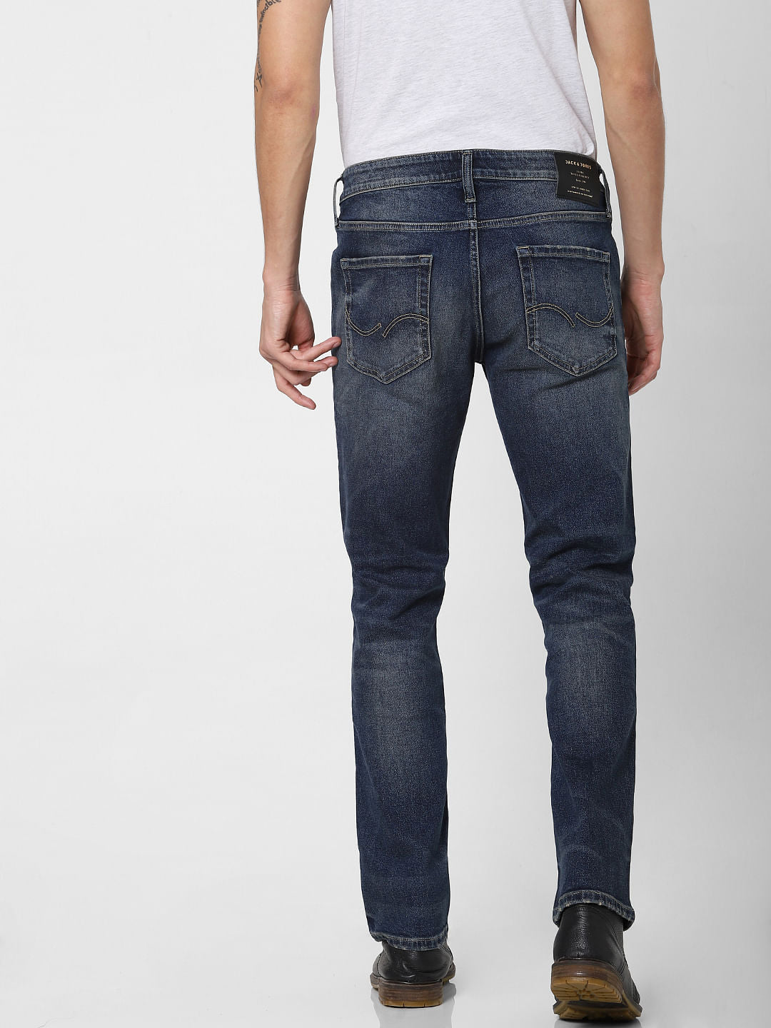 Blue Mid Rise Washed Clark Regular Fit Jeans