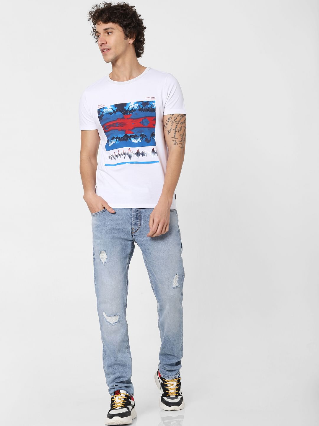 Blue Low Rise Distressed Tim Anti Fit Jeans - 28/30