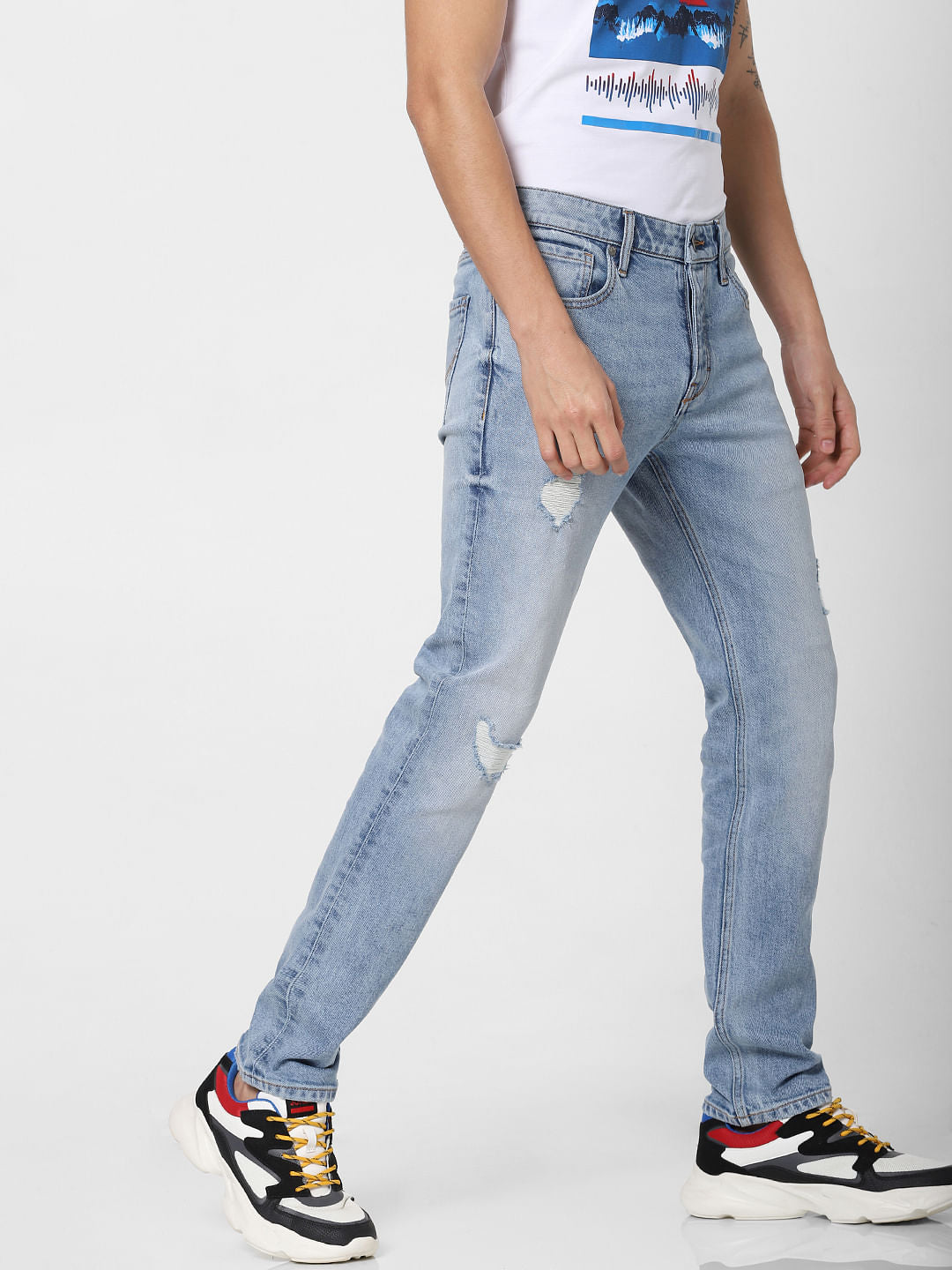 Blue Low Rise Distressed Tim Anti Fit Jeans