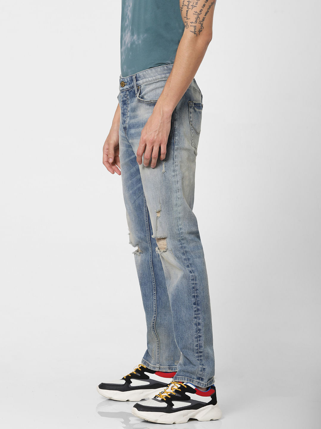 Blue Low Rise Ripped Tim Anti Fit Jeans