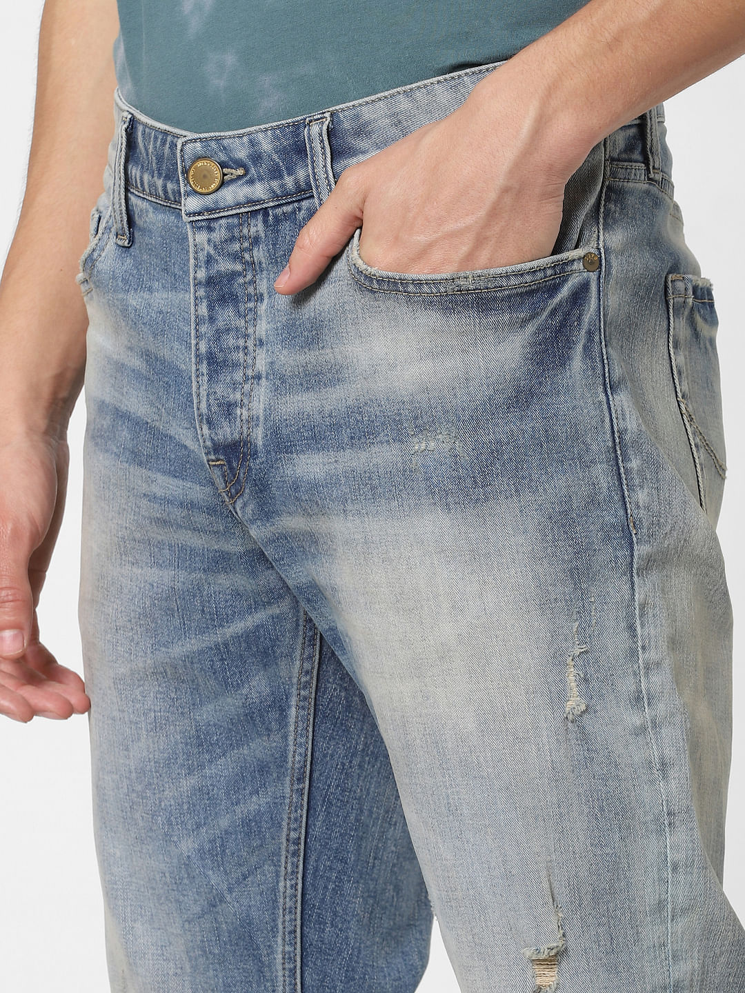 Blue Low Rise Ripped Tim Anti Fit Jeans