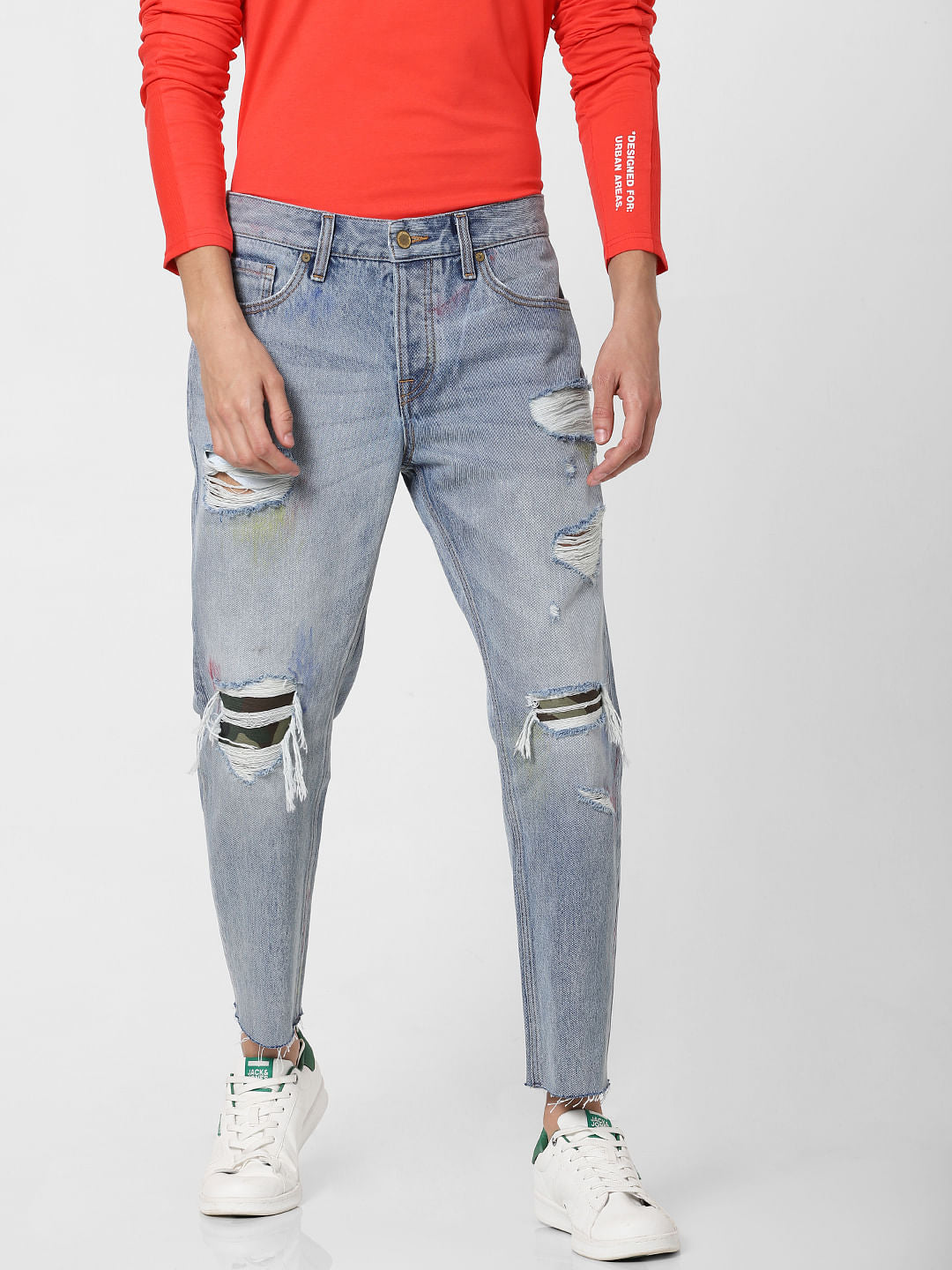 Light Blue Mid Rise Frank Anti Fit Ripped Jeans
