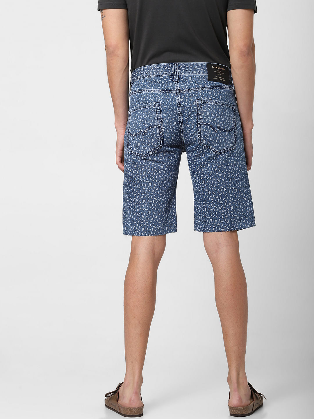 Blue Low Rise All Over Print Denim Shorts