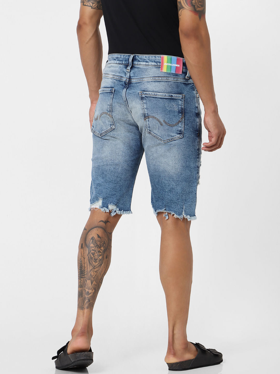 Blue Mid Rise Ripped Denim Shorts