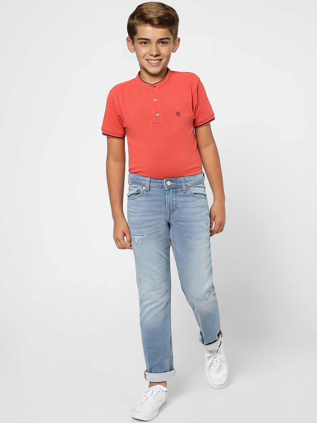 Blue Low Rise Distressed Regular Fit Jeans - 4/5Y