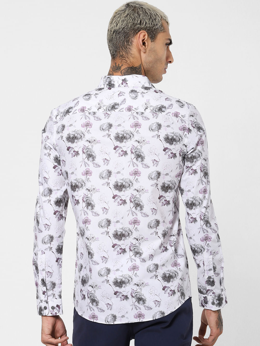 White Floral Print Full Sleeves Shirt