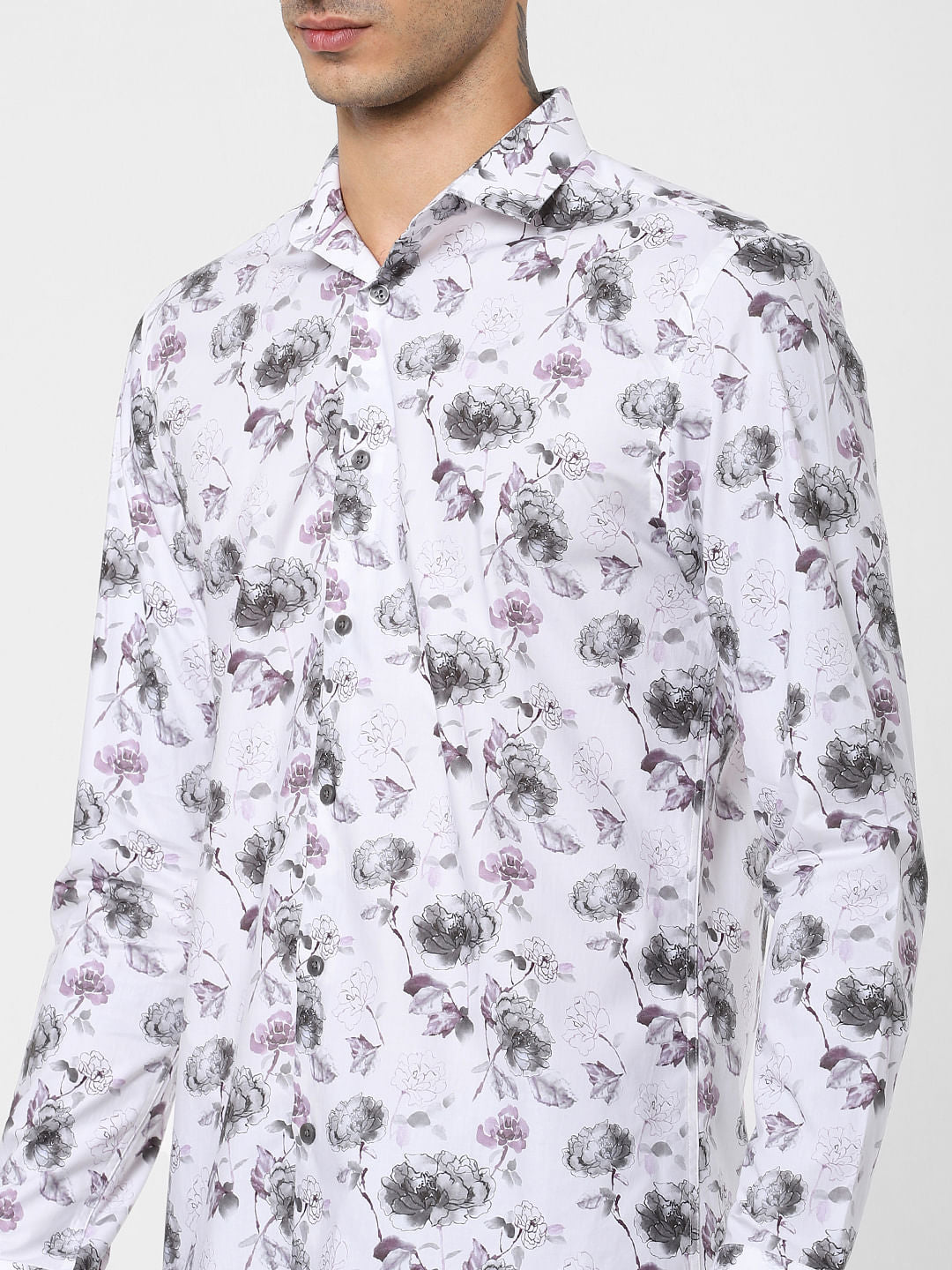 White Floral Print Full Sleeves Shirt
