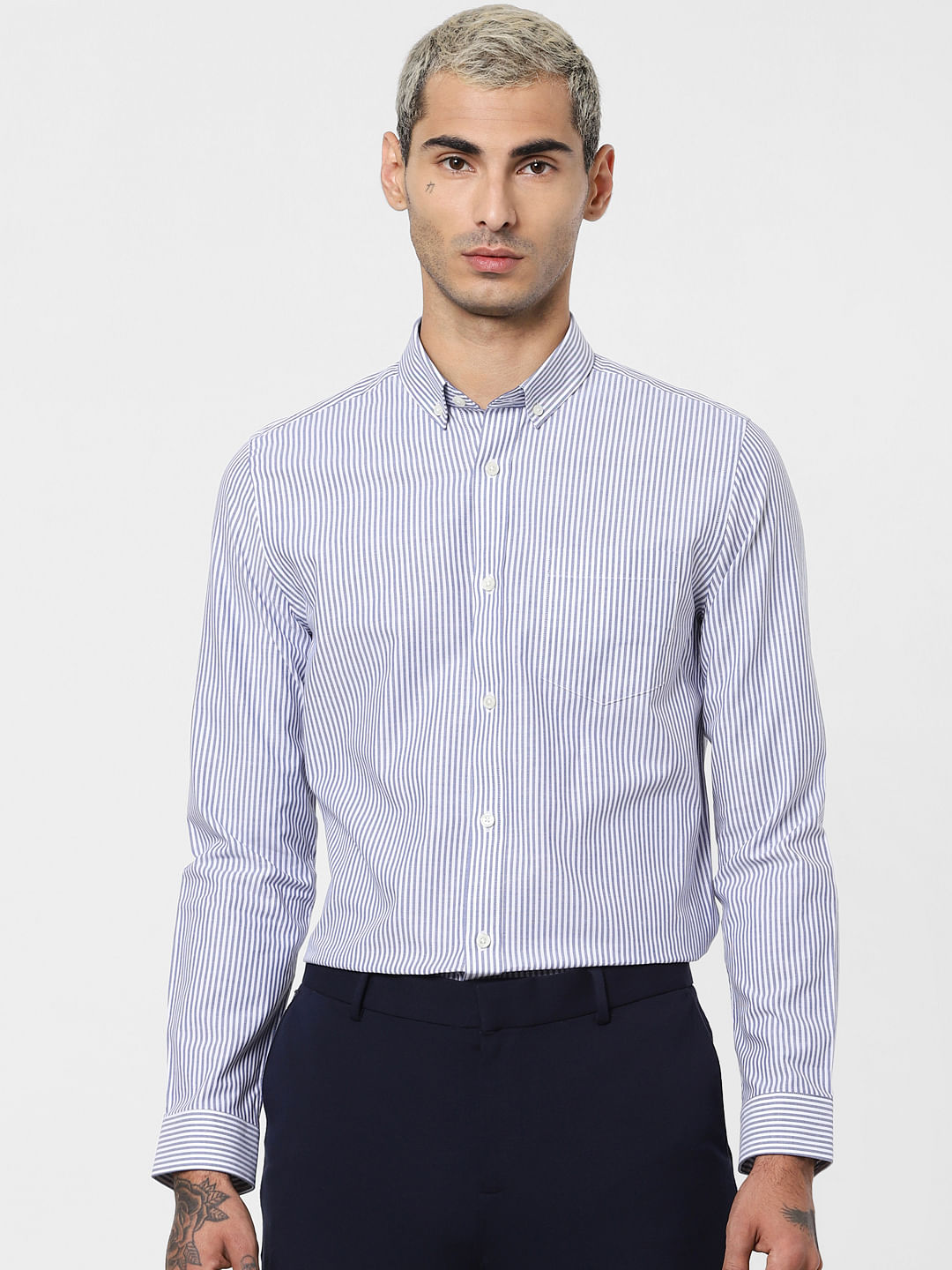 Blue Striped Full Sleeves Shirt