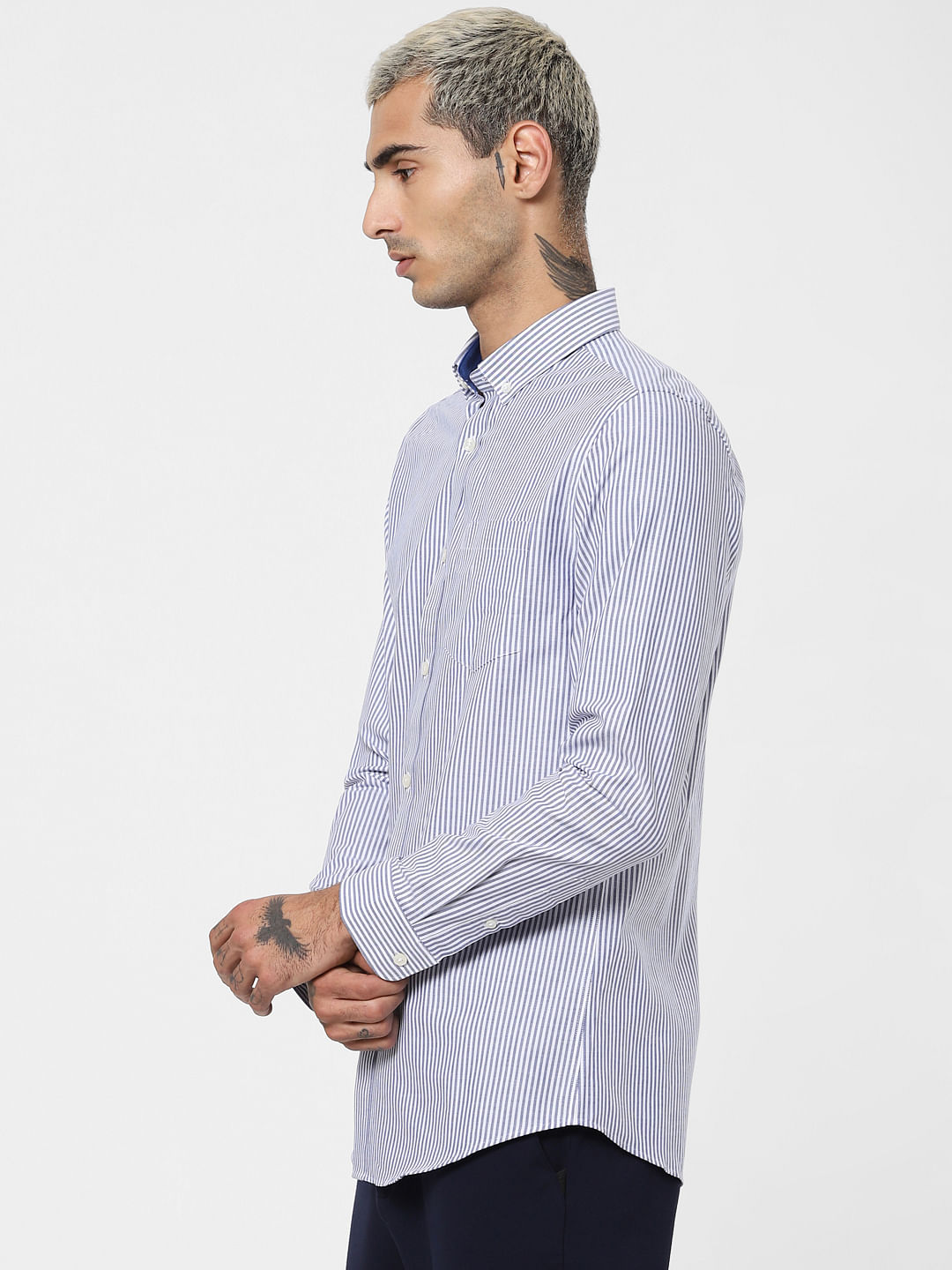 Blue Striped Full Sleeves Shirt