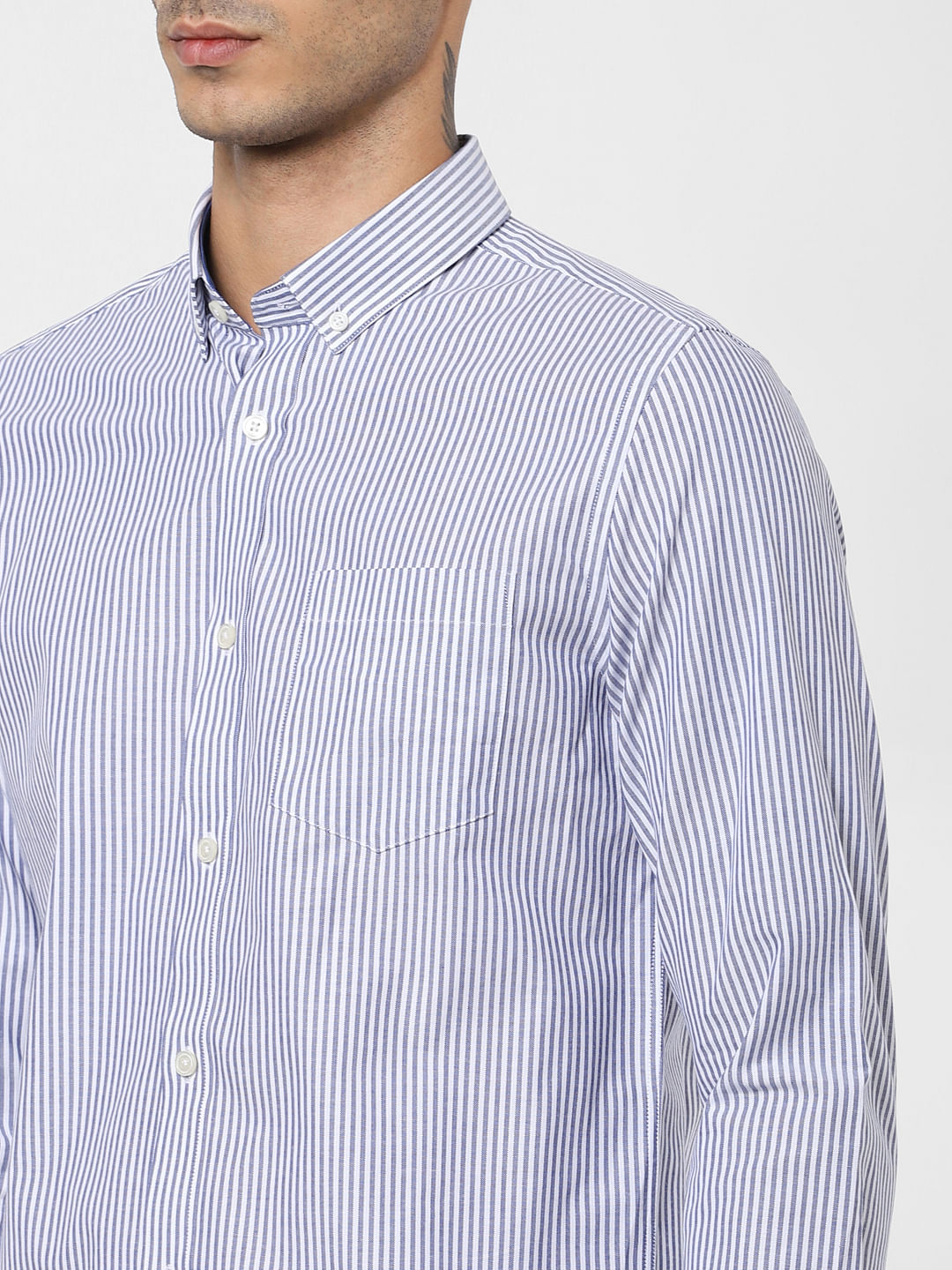 Blue Striped Full Sleeves Shirt