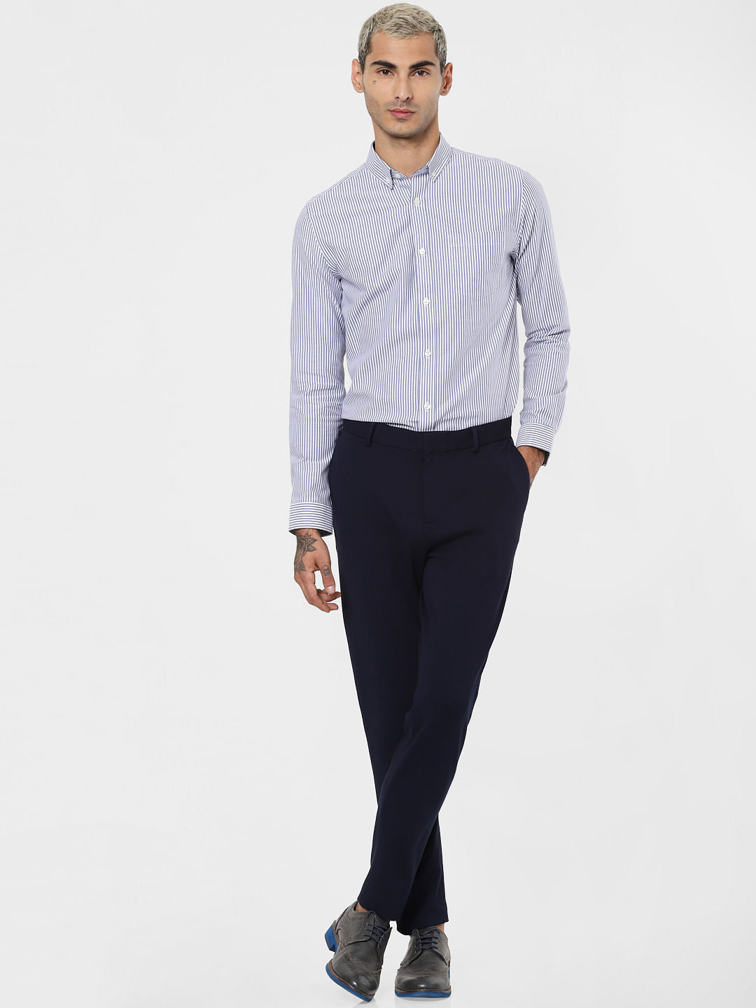Blue Striped Full Sleeves Shirt