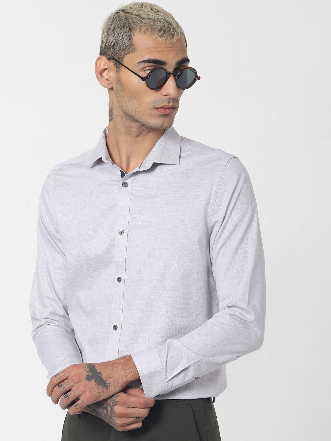 Light Grey Full Sleeves Shirt - S