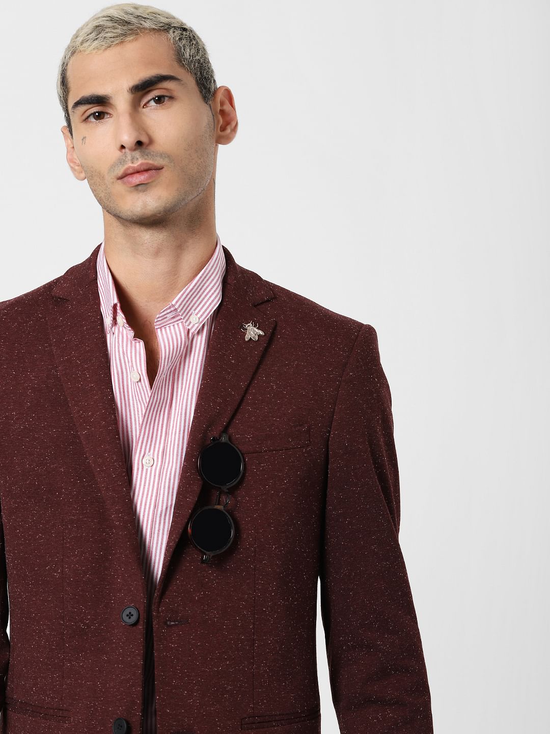 Burgundy Self-Design Blazer - 46