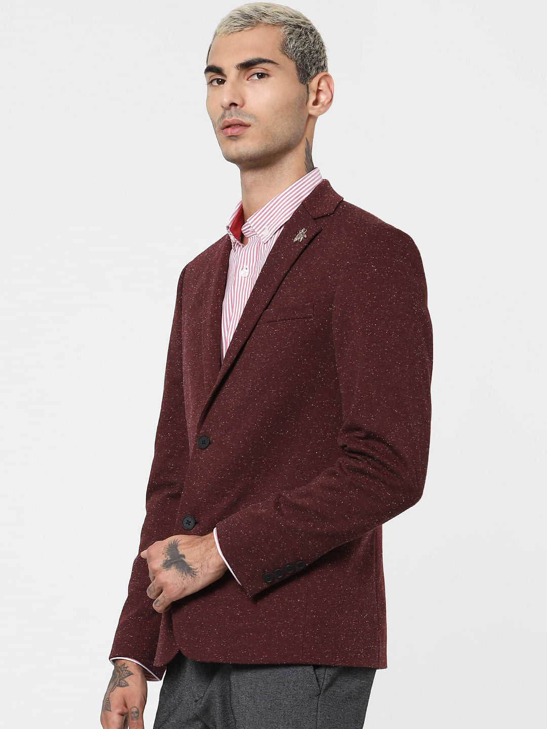Burgundy Self-Design Blazer