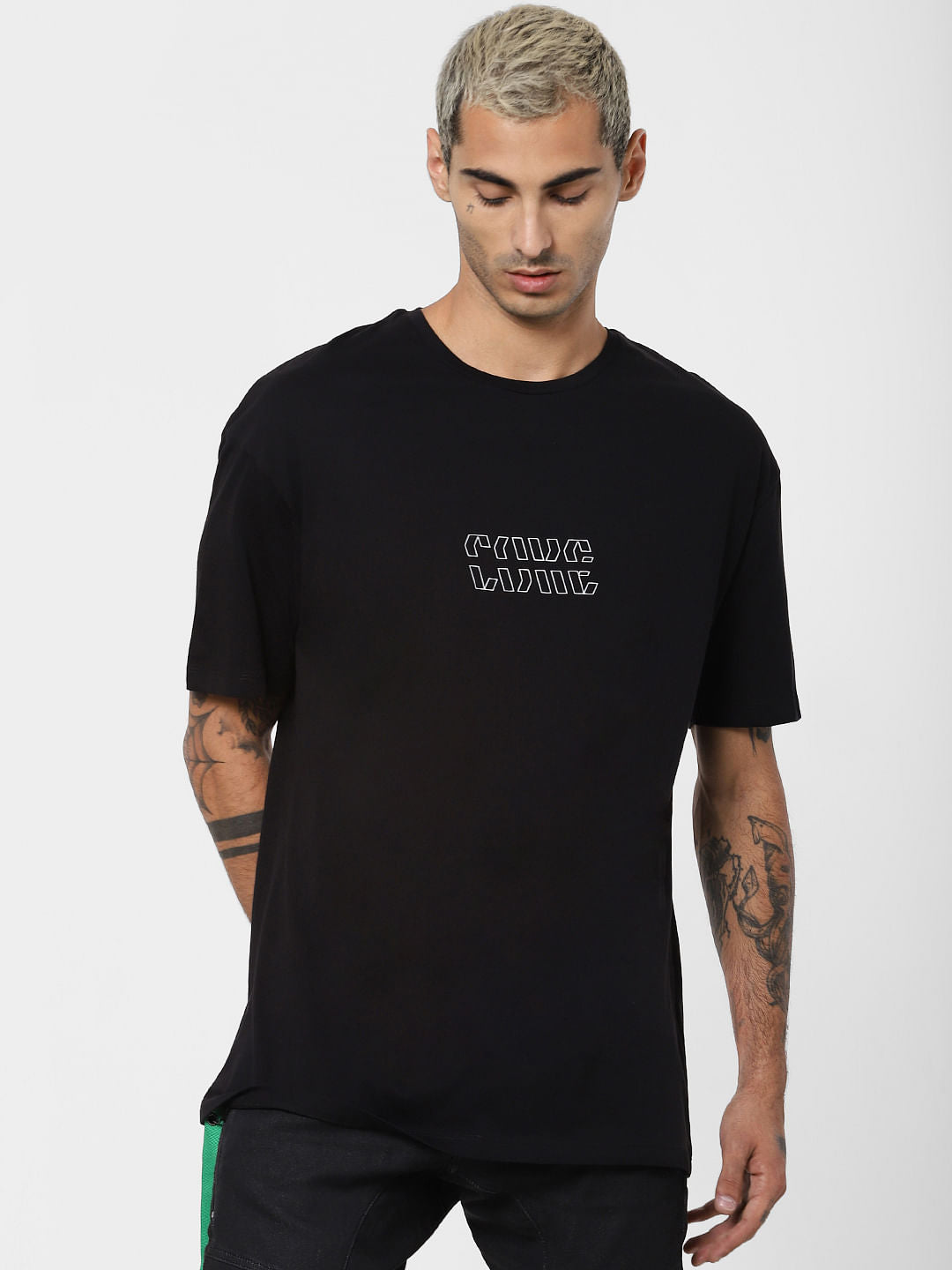 Black Printed Crew Neck T-shirt