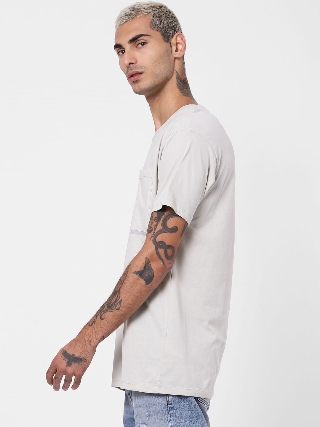 Grey Patch Pocket Crew Neck T-shirt
