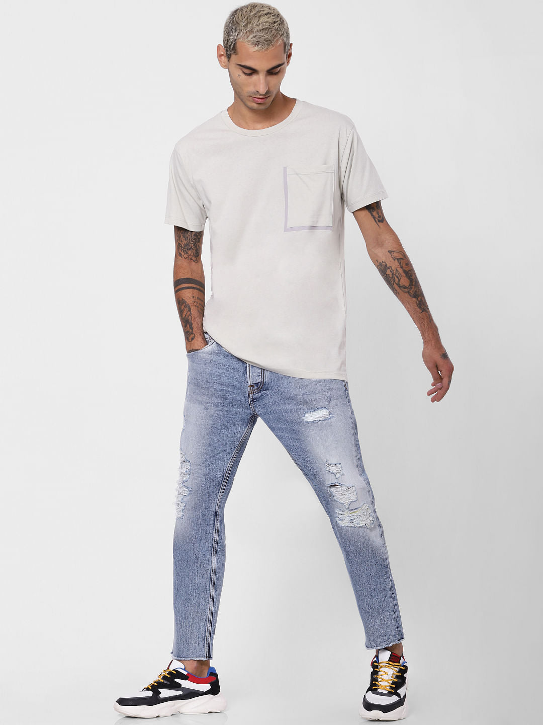 Grey Patch Pocket Crew Neck T-shirt