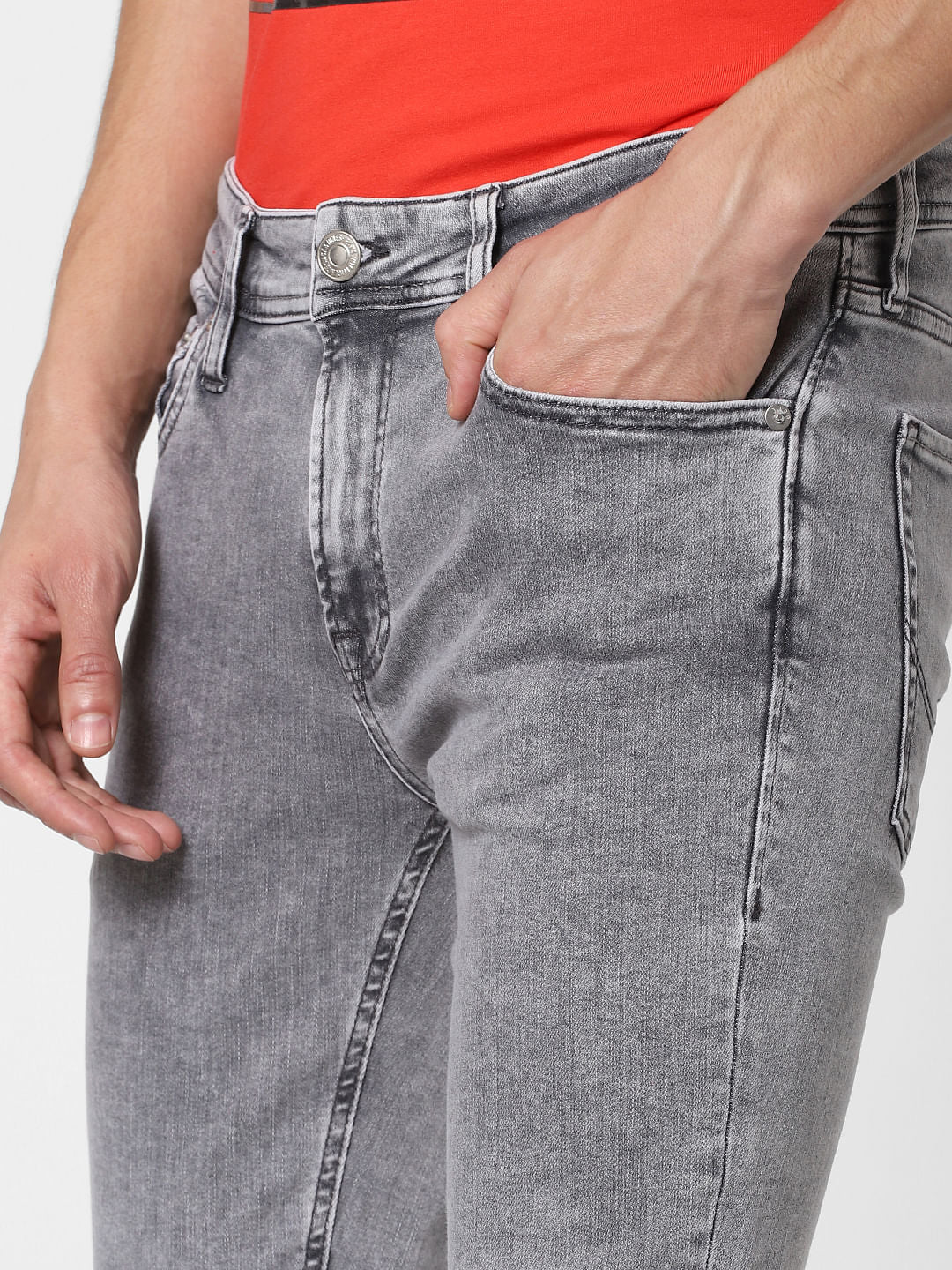 Grey Low Rise Washed Tom Super Skinny Jeans