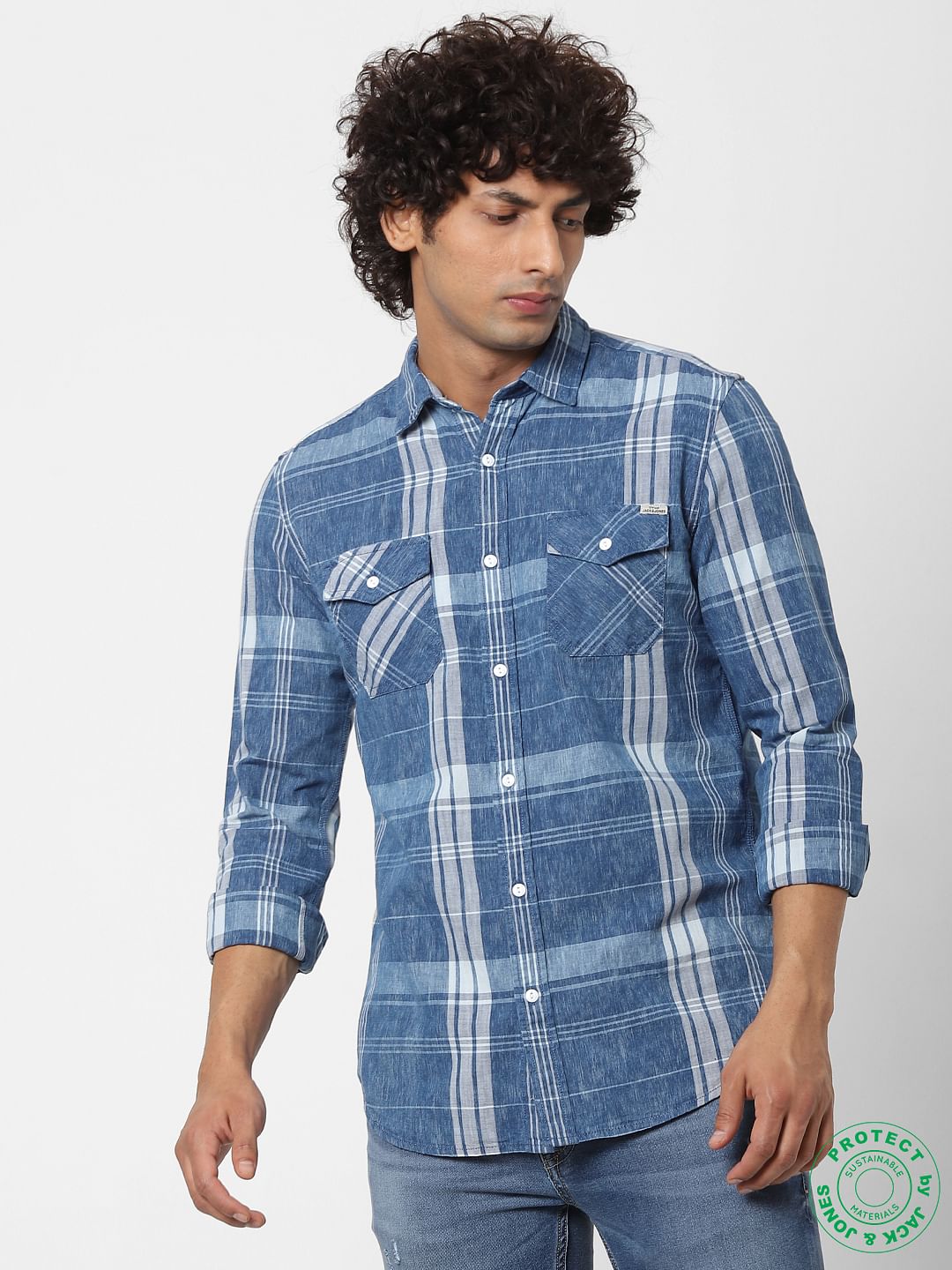 Blue Check Full Sleeves Shirt - S